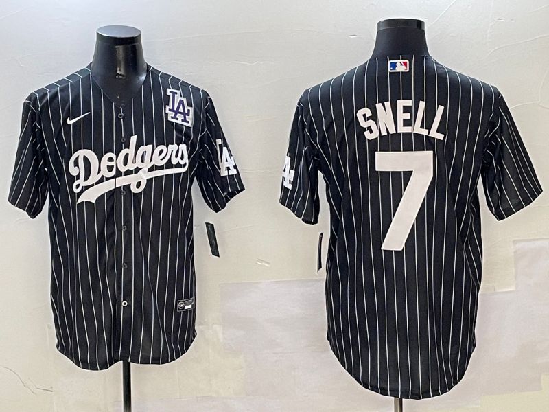 Men Los Angeles Dodgers #7 Snell Black Stripe Jointly Name 2025 Nike MLB Jersey style 7->milwaukee brewers->MLB Jersey